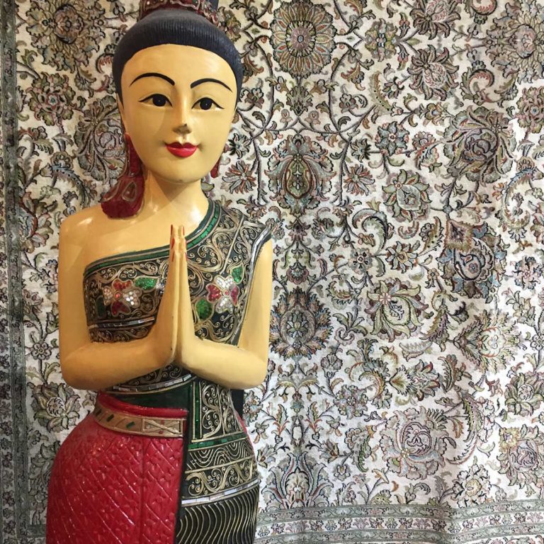 Thai Lady Statue Sawasdee Hand Carved Wood Traditional open.lu