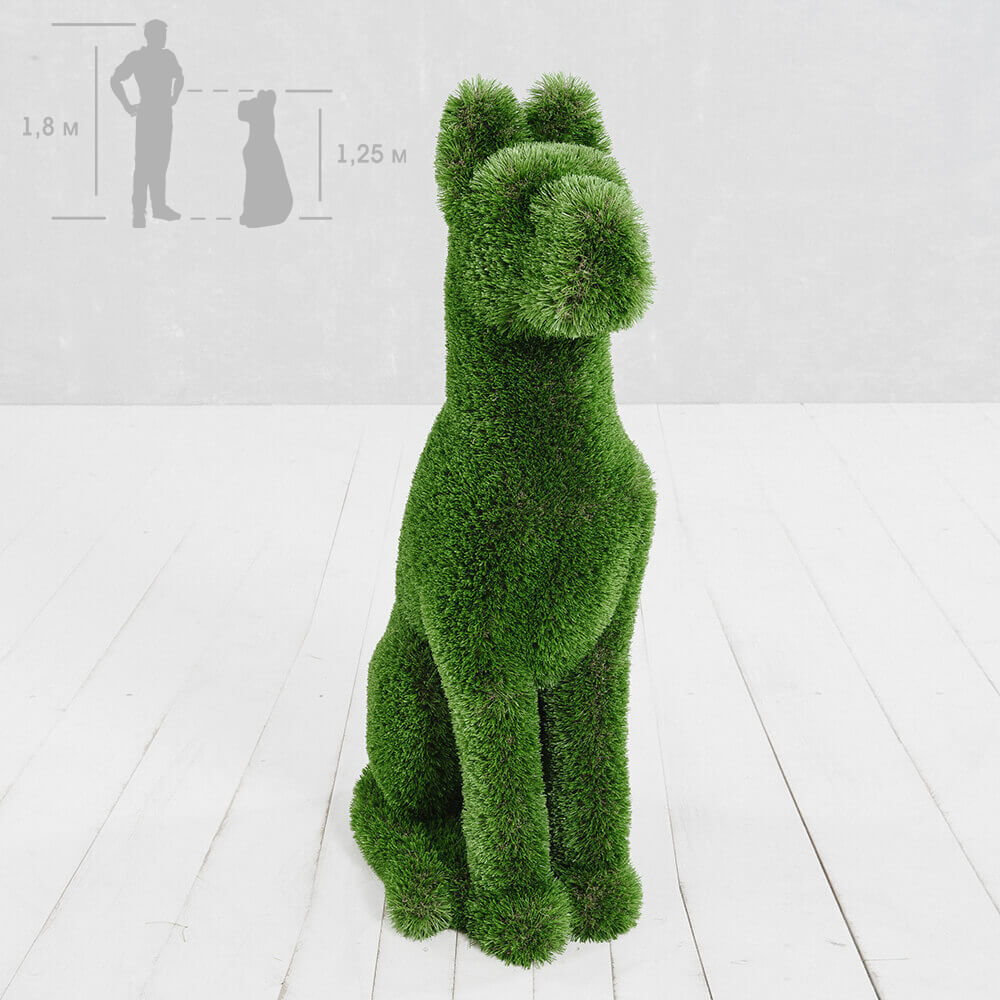 gartenfigur-sitzender-hund-topiary-gfk-kunstrasen-herkol