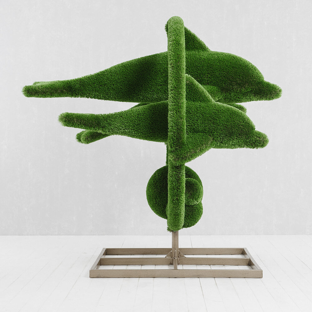 grosse-gartenplastik-delfine-gfk-kunstrasen-hecken-skulptur-flipper_2