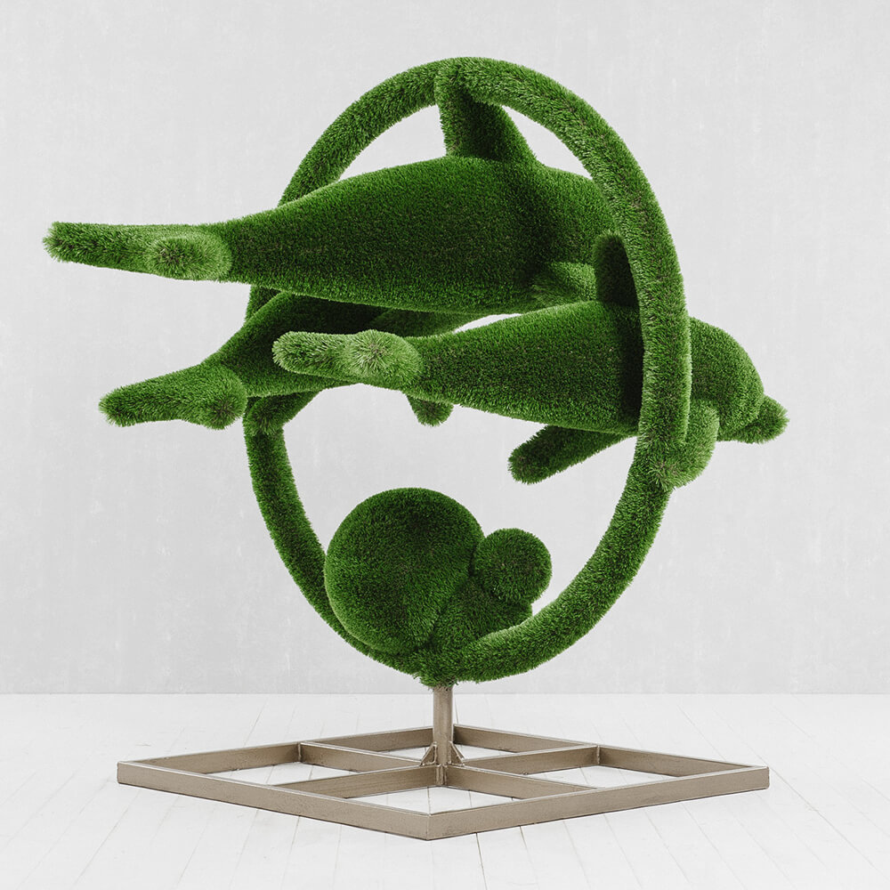 grosse-gartenplastik-delfine-gfk-kunstrasen-hecken-skulptur-flipper_3