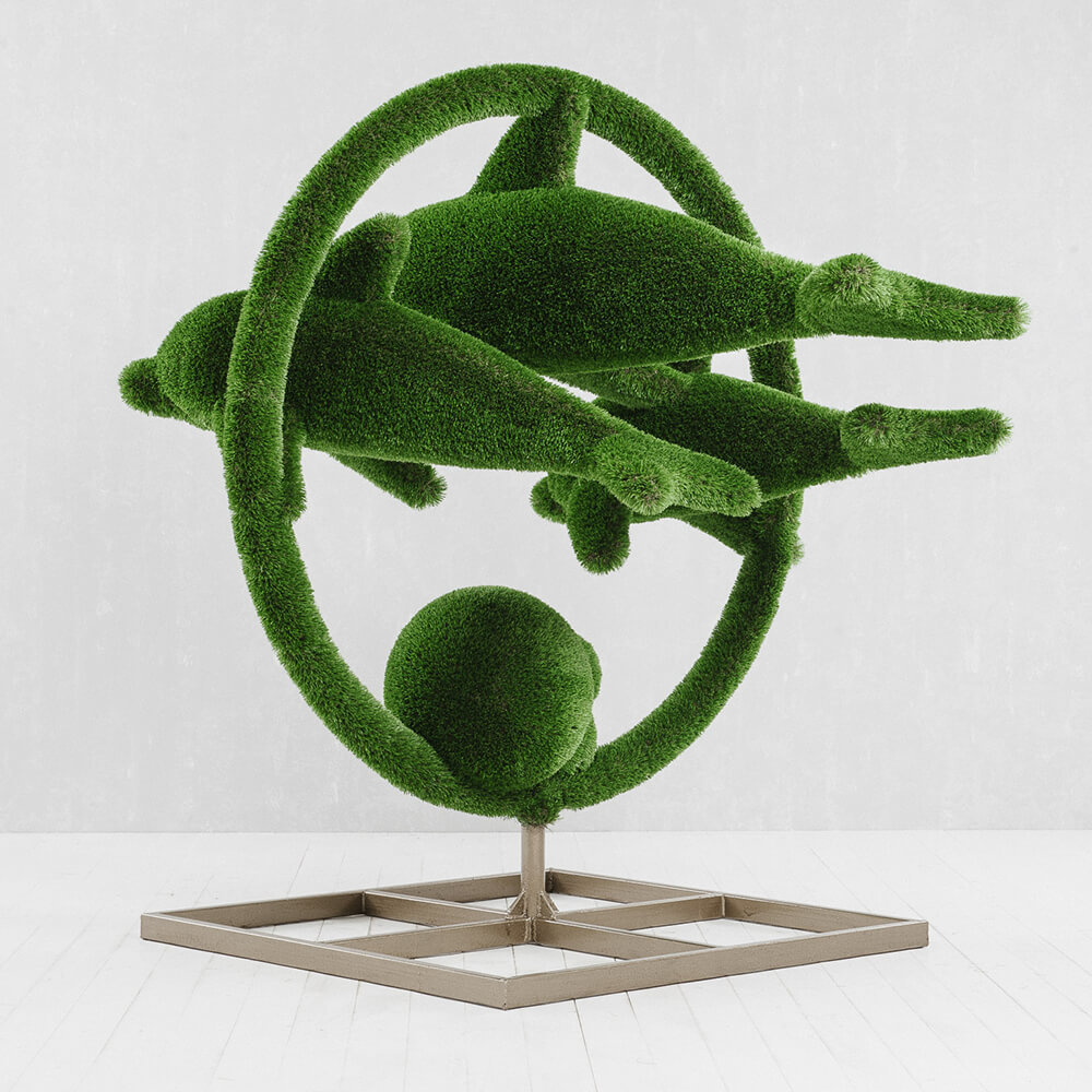 grosse-gartenplastik-delfine-gfk-kunstrasen-hecken-skulptur-flipper_4