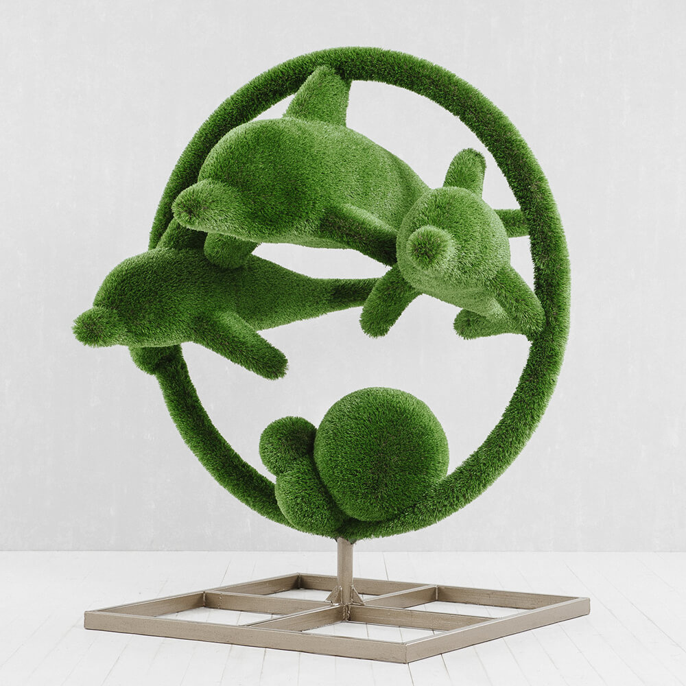 grosse-gartenplastik-delfine-gfk-kunstrasen-hecken-skulptur-flipper_6