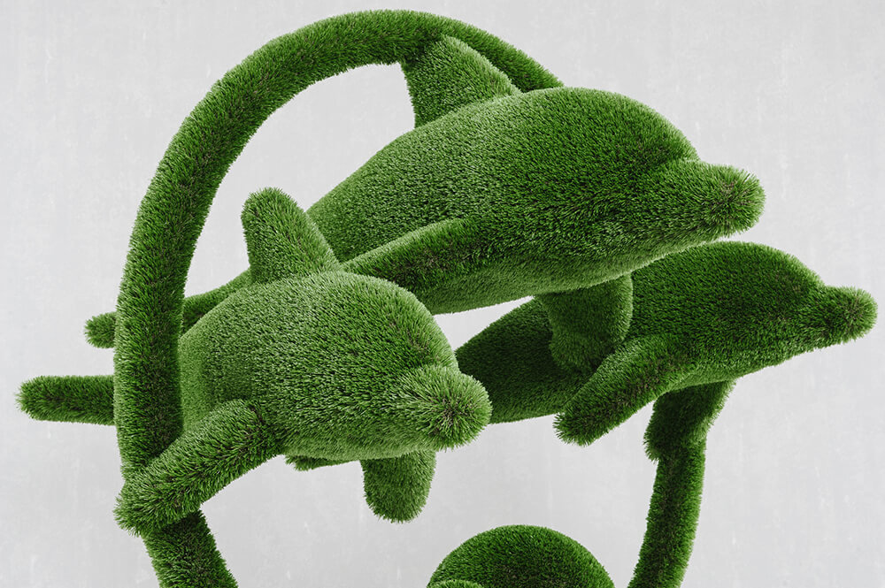 grosse-gartenplastik-delfine-gfk-kunstrasen-hecken-skulptur-flipper_9